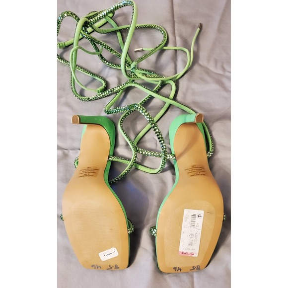 Steve Madden Uplift-R Green Rhinestone Strappy Square Stiletto Heel Sandal 8.5 - Picture 7 of 8